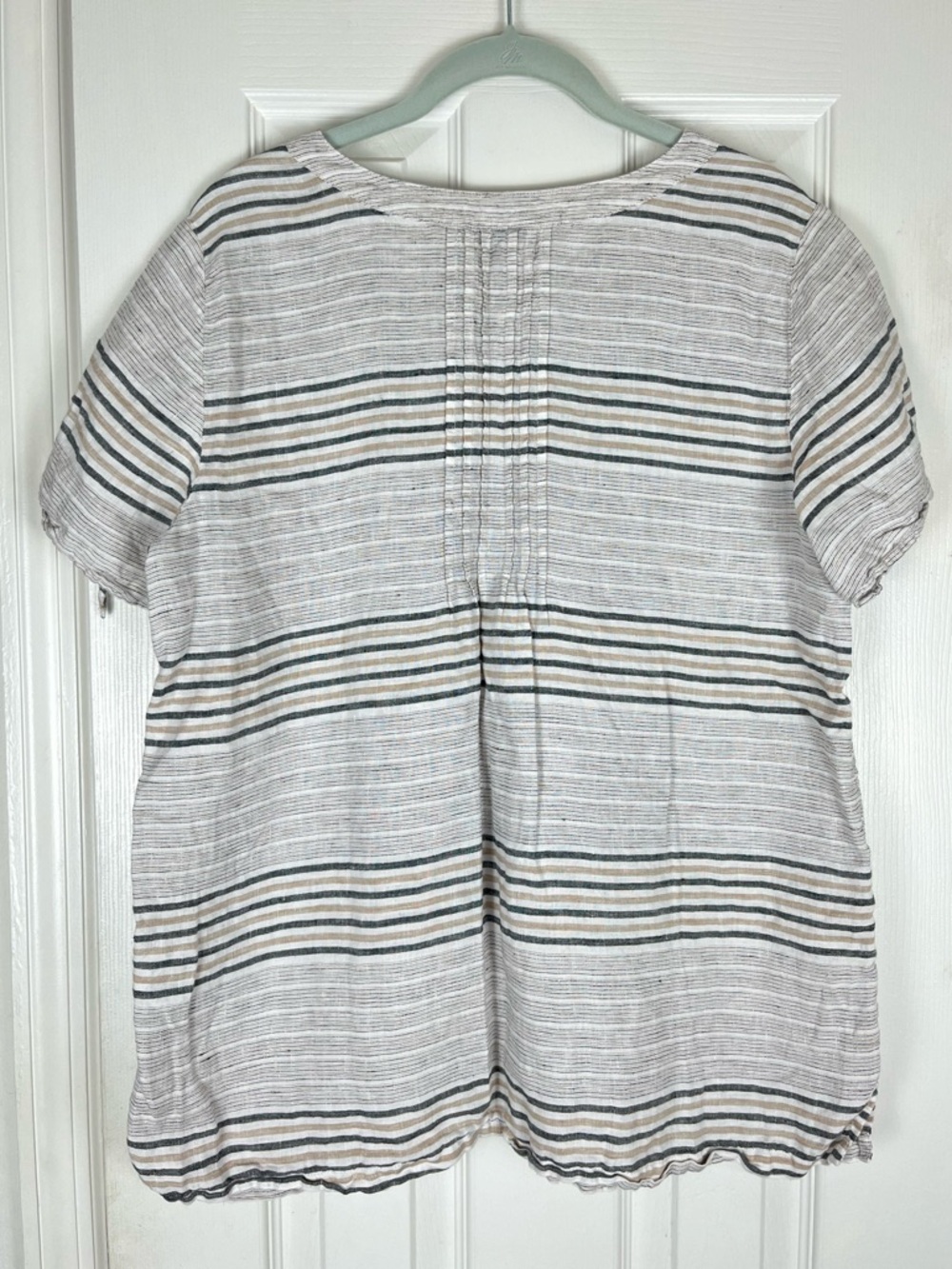 Talbots 100% Linen Reef Stripe Tie Sleeve Top Sz L Coastal Lightweight - Picture 8 of 9